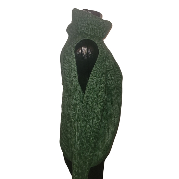 Suzy Shier Forest Green Knit Cold Shoulder Turtleneck Sweater M - Picture 4 of 8